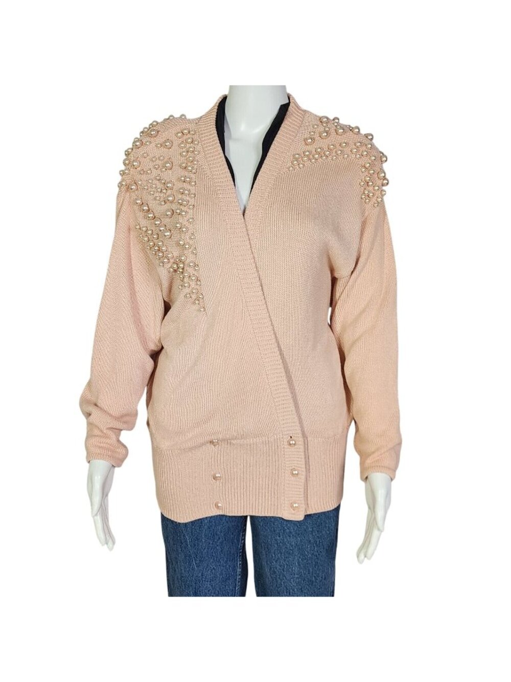 Dino Valiano Rose Pearl Embellished Knit Cardigan, Women's Medium